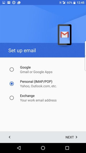 Select Personal (IMAP/POP) and NEXT
