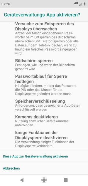 Scrollen Sie und wählen Sie Diese App zur Geräteverwaltung aktivieren