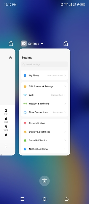 Select the Delete icon to close all running apps