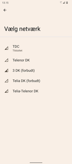 Vælg en netværksudbyder fra listen
