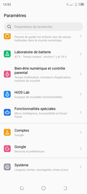 Faites défiler et sélectionnez Comptes