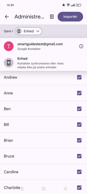 Vælg din Google konto