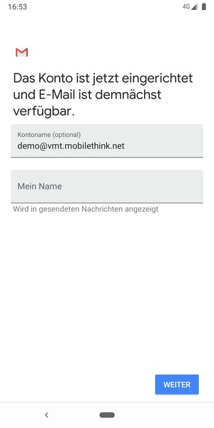 Geben Sie Ihrem Konto einen Namen und geben Sie Ihren Namen ein. Wählen Sie WEITER