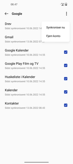 Vælg Synkroniser nu