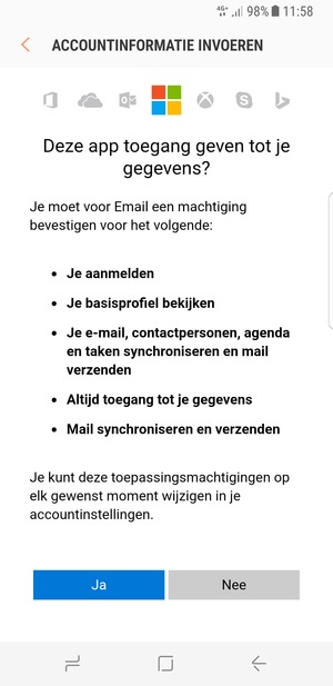 Selecteer Ja