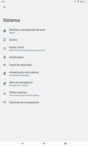Seleccione Actualización del sistema