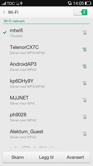 Du er nå koblet til Wi-Fi-nettverket