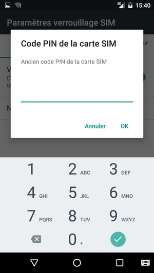 Saisissez votre Ancien code PIN de la carte SIM et sélectionnez OK