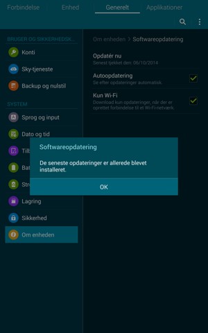 Hvis din tablet er opdateret, vælg OK