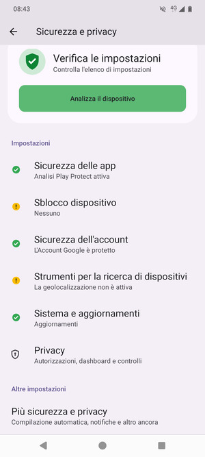 Scorri e seleziona Più sicurezza e privacy