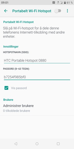 Skriv inn et Wi-Fi hotspot-passord på minst 8 tegn
