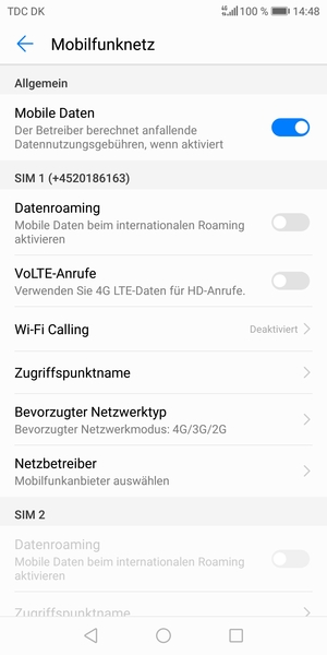 Scrollen Sie zu SIM 1 oder SIM 2 und wählen Sie Zugriffspunktname