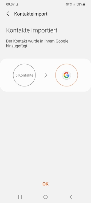 Ihre Kontakte werden in Ihrem Google Konto gespeichert und auf Ihrem Handy gespeichert, wenn Google das nächste Mal synchronisiert wird.