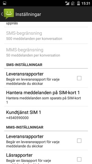 Välj Kundtjänst SIM 1