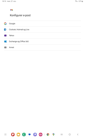 Velg Exchange og Office 365