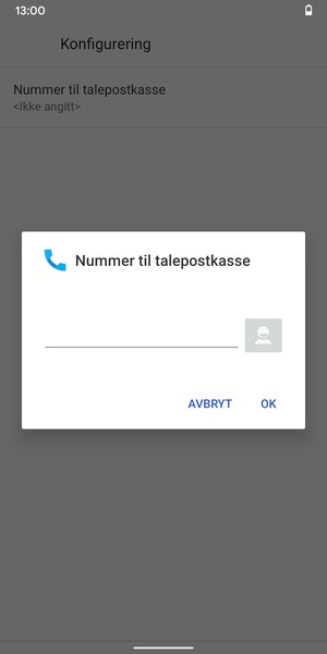 Skriv inn Nummer til talepostkasse og velg OK