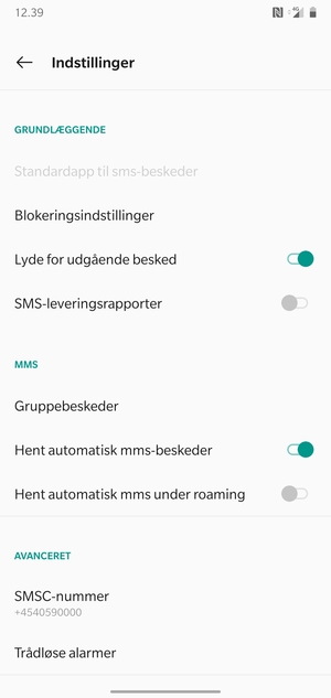 Vælg SMSC-nummer