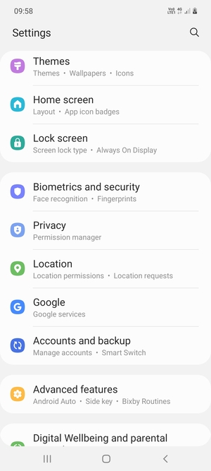 Scroll to and select Accounts and backup