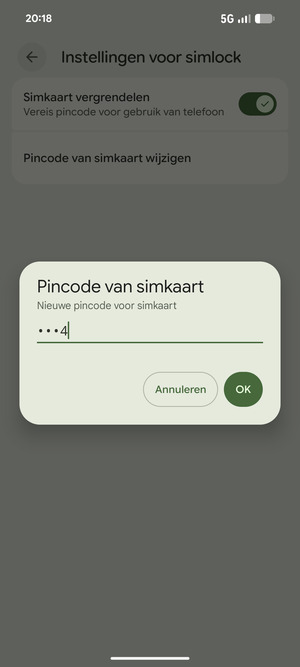 Voer uw Nieuwe sim-pincode in en selecteer OK