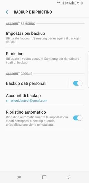 Seleziona Account di backup