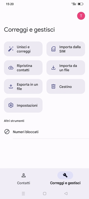 Seleziona Importa della SIM