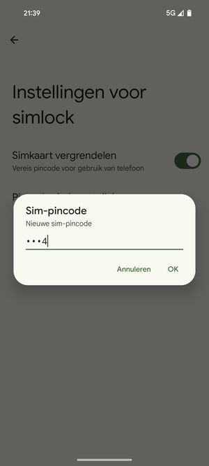 Voer uw Nieuwe sim-pincode in en selecteer OK