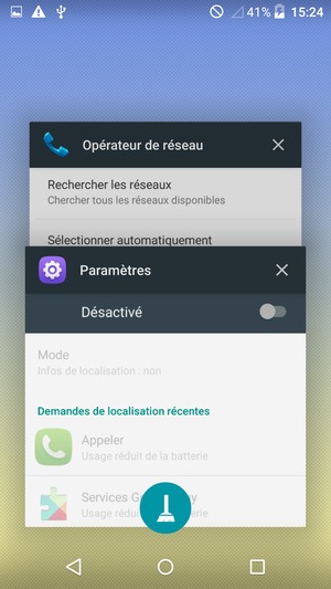 Sélectionnez l'icône Supprimer pour fermer toutes les applis en cours d'exécution