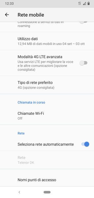 Disattiva Seleziona rete automaticamente
