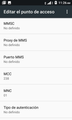 Desplácese hacia abajo e introduzca la información MMS