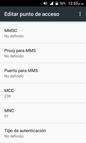 Desplácese hacia abajo e introduzca la información MMS