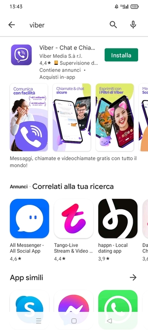 Seleziona l'applicazione