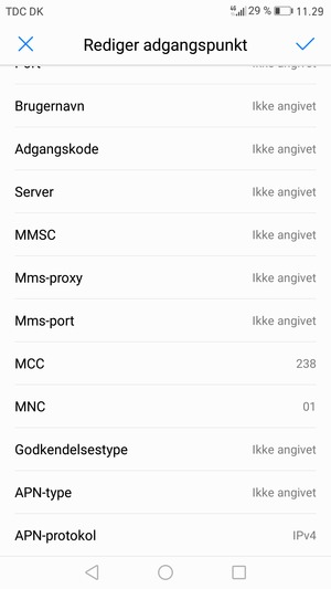 Scroll ned og indtast internet-oplysninger