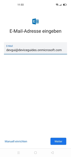Geben Sie Ihre E-Mail-Adresse ein und wählen Sie Manuell einrichten