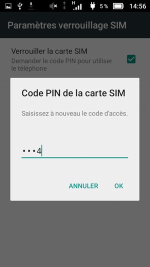 Veuillez confirmer votre nouveau Code PIN de la carte SIM et sélectionner OK