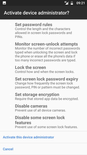 Scroll down and select Activate this device administrator