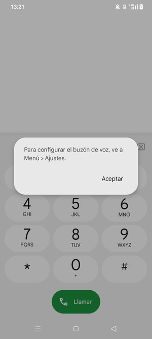 Si el correo de voz no está configurado, seleccione Aceptar