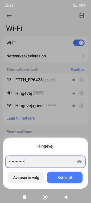 Skriv inn Wi-Fi-passord og velg Koble til