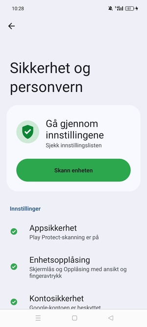 For å aktivere skjermlåsen, gå til Sikkerhet og personvern-menyen og velg Enhetsopplåsing
