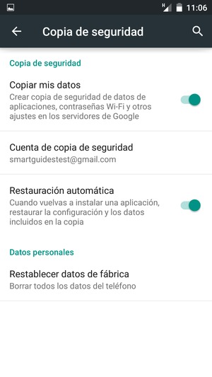 Seleccione Cuenta de copia de seguridad