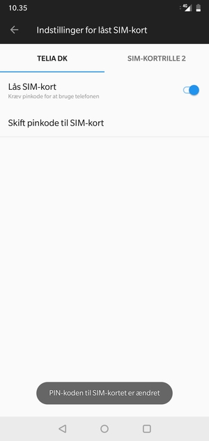 Din pinkode til SIM-kort er nu ændret