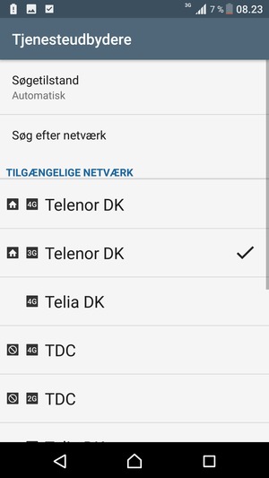 Vælg en netværksudbyder fra listen