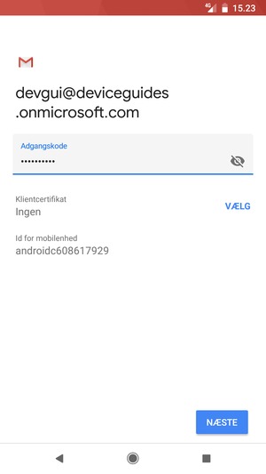 Indtast din adgangskode og vælg NÆSTE