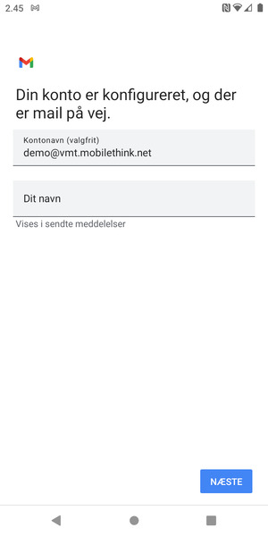 Giv din konto et navn og indtast dit navn. Vælg NÆSTE