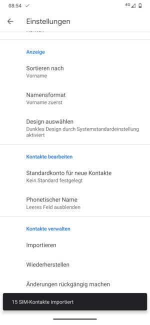 Ihre Kontakte werden in Ihrem Google Konto gespeichert und auf Ihrem Handy gespeichert, wenn Google das nächste Mal synchronisiert wird.