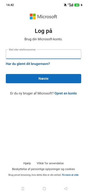 Indtast din e-mailadresse og vælg Næste