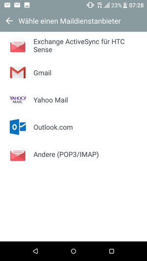 Wählen Sie Microsoft Exchange ActiveSync for HTC Sense