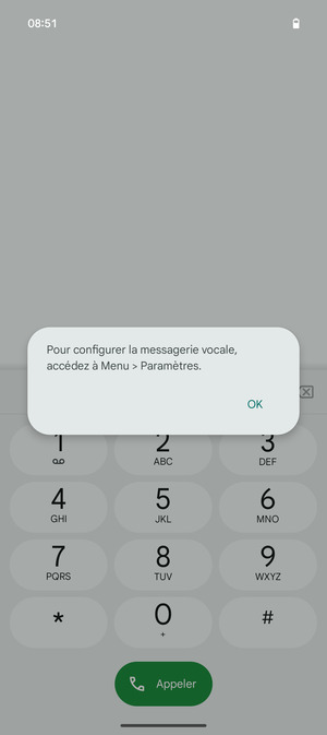 Si votre messagerie vocale n'est pas configurée, sélectionnez OK