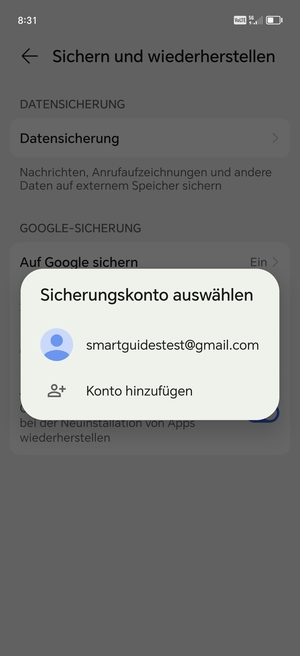 Wählen Sie Ihr Konto für Backup