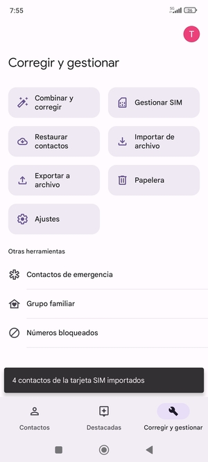 Sus contactos se guardarán en su cuenta de Google y se guardarán en su teléfono la próxima vez que Google sea sincronizado.