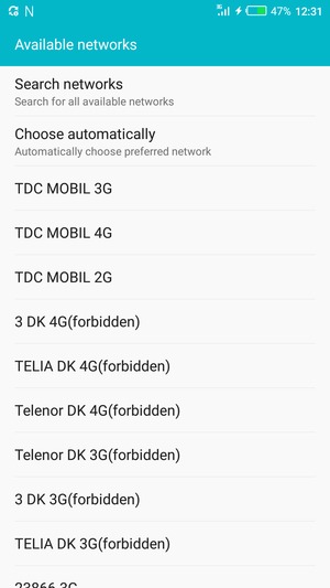 Select a network operator from the list